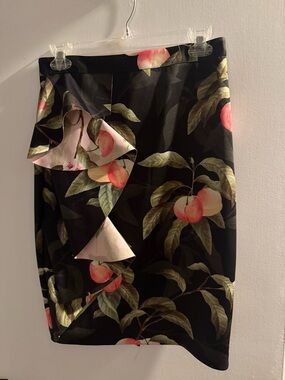 Ted Baker Black Pencil Skirt with Peach Floral Ruffle